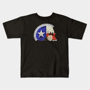 Texas Flag Skull with Bullet Mohawk and White Rose Kids T-Shirt